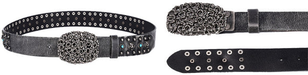 DEEPKEE original nubuck handmade full-grain genuine leather cowhide bag Heavy Industry Trend Rivets Punk Inlaid Imitation Tturquoise Cowhide Belt #191207