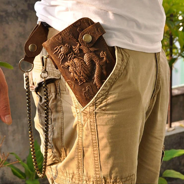 DEEPKEE original nubuck handmade full-grain genuine leather cowhide bag Deepkee Genuine Leather Bifold Wallet Organizer Checkbook Iron Chain #LD052