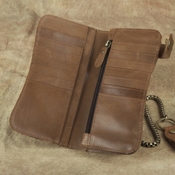 DEEPKEE original nubuck handmade full-grain genuine leather cowhide bag Deepkee Genuine Leather Bifold Wallet Organizer Checkbook Iron Chain #LD052