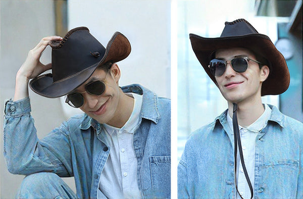 DEEPKEE original nubuck handmade full-grain genuine leather cowhide bag DEEPKEE shop brown leather hat 3040