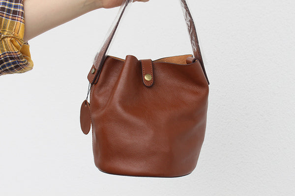 DEEPKEE original nubuck handmade full-grain genuine leather cowhide bag Leather Bucket Bag #59111