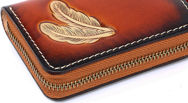 DEEPKEE original nubuck handmade full-grain genuine leather cowhide bag Deepkee Leather Feather Totem Card Holder/Wallet #0926