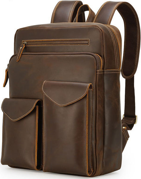 DEEPKEE original nubuck handmade full-grain genuine leather cowhide bag DEEPKEE Handcrafted Leather Commuter Cowhide Backpack #P3594BSD