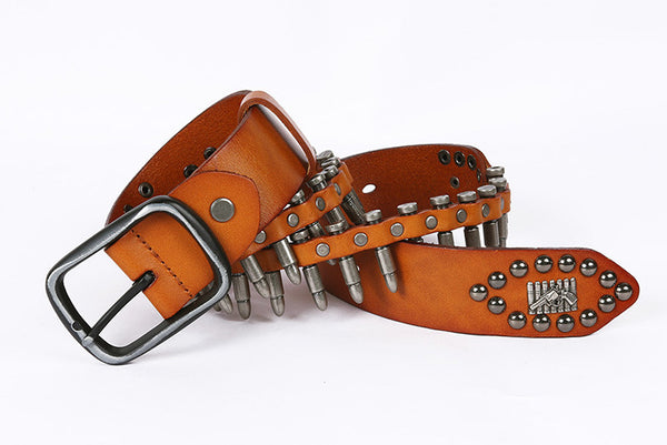 DEEPKEE original nubuck handmade full-grain genuine leather cowhide bag Hand-decorated Punk Knight Bullet Belt #21322