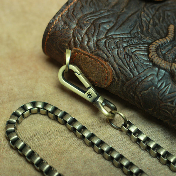 DEEPKEE original nubuck handmade full-grain genuine leather cowhide bag Deepkee Genuine Leather Bifold Wallet Organizer Checkbook Iron Chain #LD052