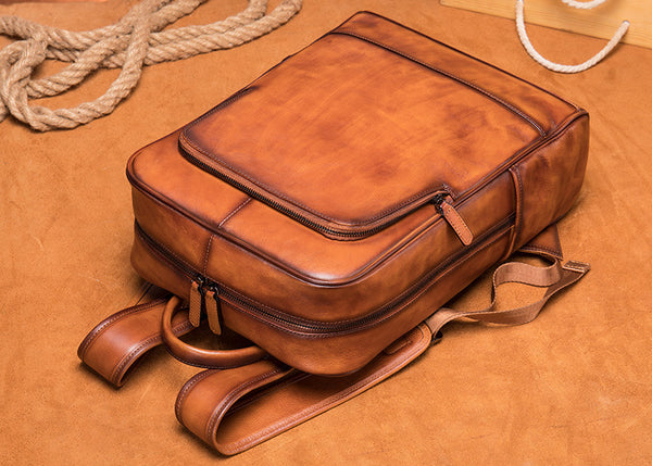 DEEPKEE original nubuck handmade full-grain genuine leather cowhide bag Brush Off Vegetable Tanned Full-grain Leather Backpack #8110