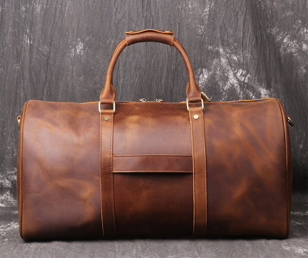 DEEPKEE original nubuck handmade full-grain genuine leather cowhide bag Wesley Crazy Horse Skin Large Travel Bag No.30181