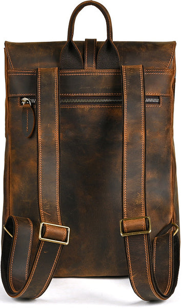DEEPKEE original nubuck handmade full-grain genuine leather cowhide bag Travel Rucksack School Backpack No1811