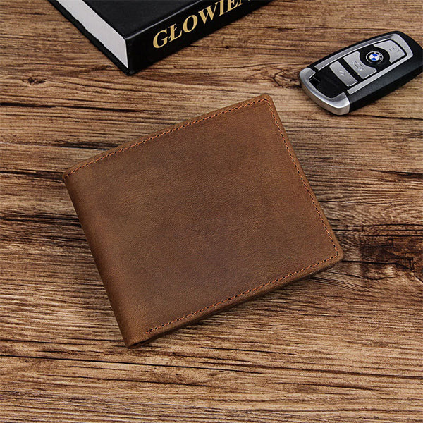 DEEPKEE original nubuck handmade full-grain genuine leather cowhide bag Best Brown Bifold Leather Mens Wallet Slim Wallet Driver's License Wallet for Men 8029