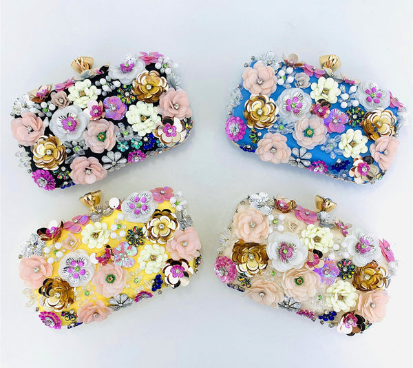 DEEPKEE original nubuck handmade full-grain genuine leather cowhide bag The Handmade Flower Beaded Clutch Bag #OC3815