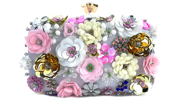 DEEPKEE original nubuck handmade full-grain genuine leather cowhide bag The Handmade Flower Beaded Clutch Bag #OC3815