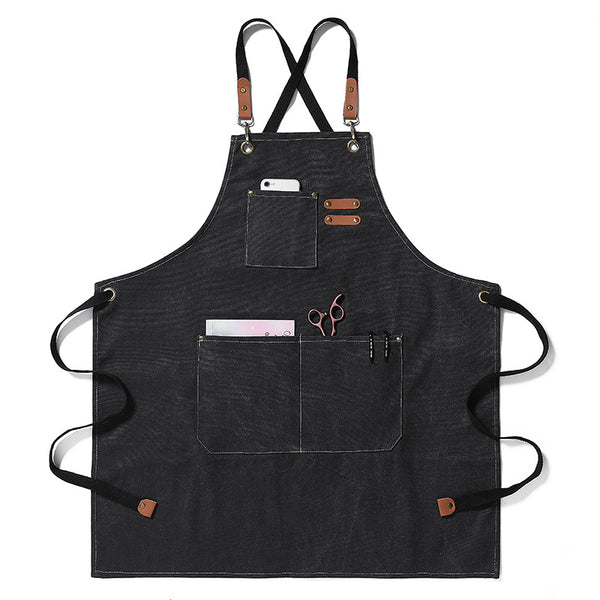 DEEPKEE original nubuck handmade full-grain genuine leather cowhide bag Coffee Maker/Chef Canvas Apron #710754