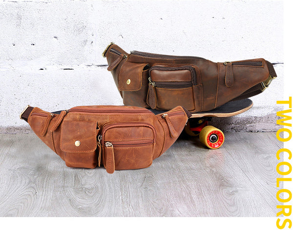 DEEPKEE original nubuck handmade full-grain genuine leather cowhide bag The Ultimate Leather Fanny Pack #6375