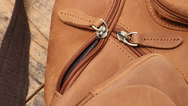 DEEPKEE original nubuck handmade full-grain genuine leather cowhide bag Alden Outdoor Travel Chest Bag No.30073