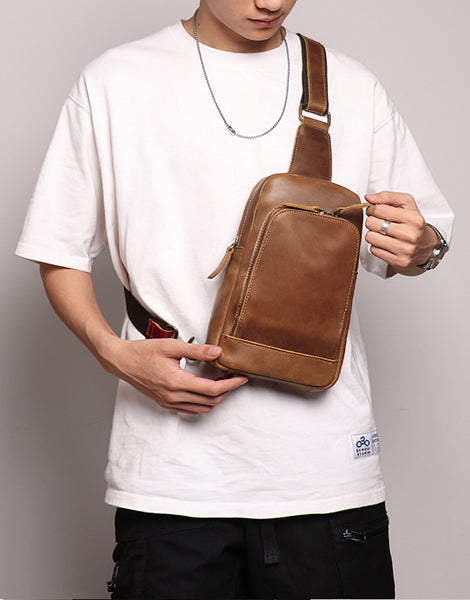 DEEPKEE original nubuck handmade full-grain genuine leather cowhide bag Buddy Sling Crossbody Bag No.30012