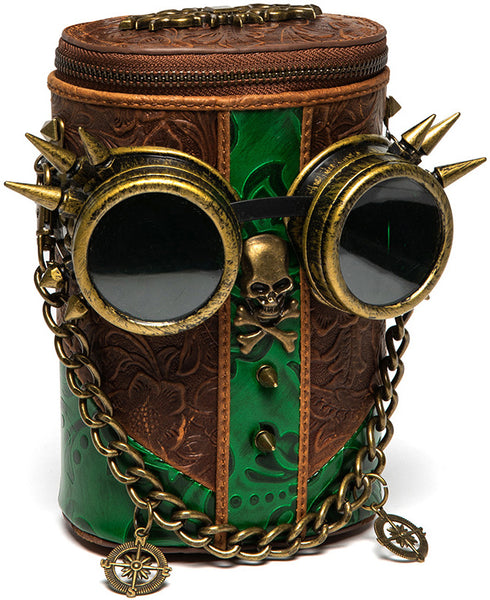 DEEPKEE original nubuck handmade full-grain genuine leather cowhide bag Deepkee Exquisite Goggles Skull Cowhide Bucket Bag #G199B