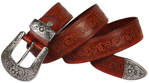 DEEPKEE original nubuck handmade full-grain genuine leather cowhide bag Personalized Carved Trend Belt #211216