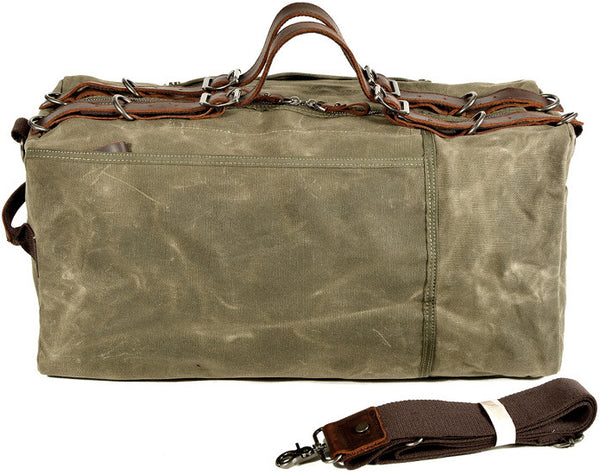 DEEPKEE original nubuck handmade full-grain genuine leather cowhide bag American military style distressed thick waxed canvas with solid craftsmanship Duffle bag #9518