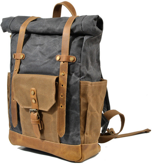DEEPKEE original nubuck handmade full-grain genuine leather cowhide bag Classic Oil-Wax Canvas Drawstring Backpack #6105Z