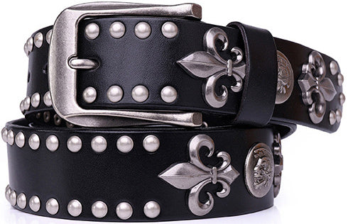 DEEPKEE original nubuck handmade full-grain genuine leather cowhide bag Roman Skull Totem Belt #191012