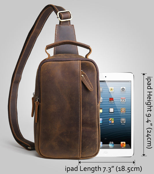 DEEPKEE original nubuck handmade full-grain genuine leather cowhide bag DEEPKEE tan leather crossbody sling bag 9915
