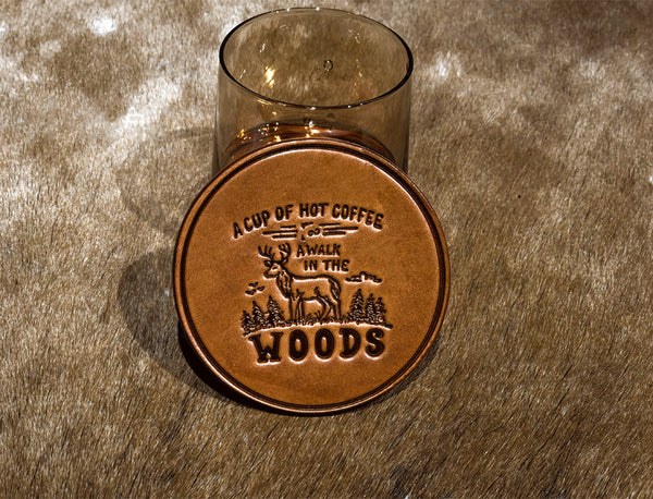 DEEPKEE original nubuck handmade full-grain genuine leather cowhide bag Cowhide Coffee Coaster, motorcycle style tea coaster #487841