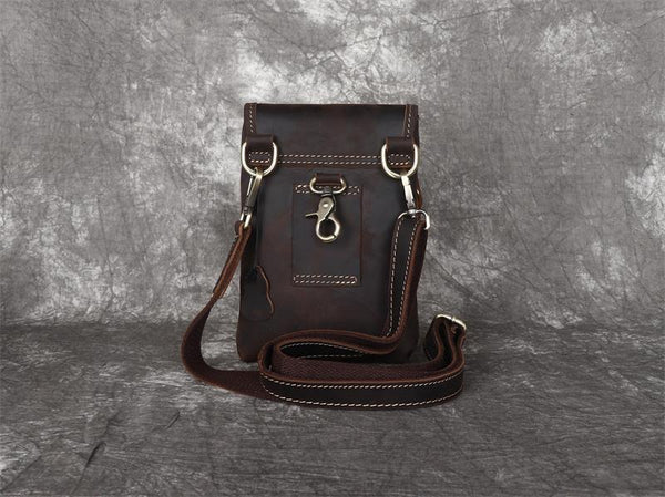 DEEPKEE original nubuck handmade full-grain genuine leather cowhide bag Leather Belt Pouch Cool Mini Shoulder Belt Bags No.3133