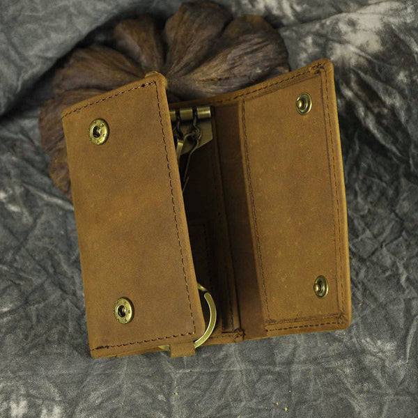 DEEPKEE original nubuck handmade full-grain genuine leather cowhide bag DEEPKEE Handmade Leather Trifold Key Wallet #KZ230