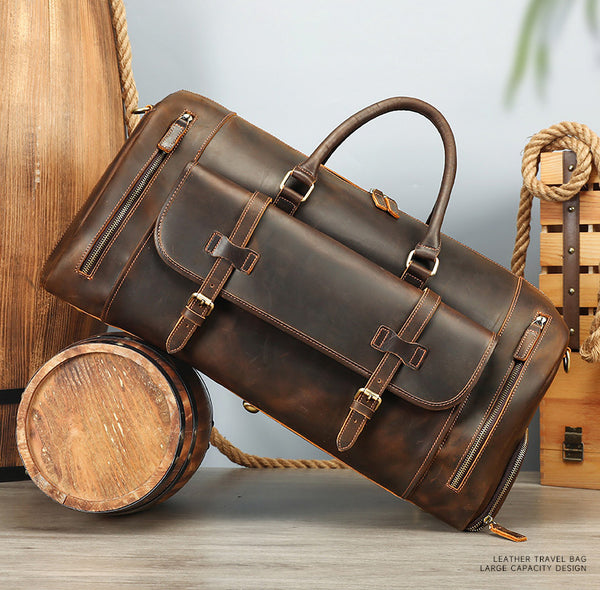 DEEPKEE original nubuck handmade full-grain genuine leather cowhide bag The Borsone Duffel Bag #1125