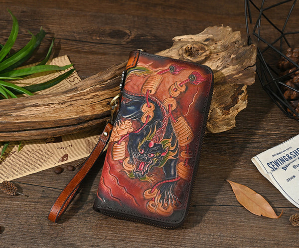 DEEPKEE original nubuck handmade full-grain genuine leather cowhide bag Deepkee Leather Carving Craft Wallet #YD-104