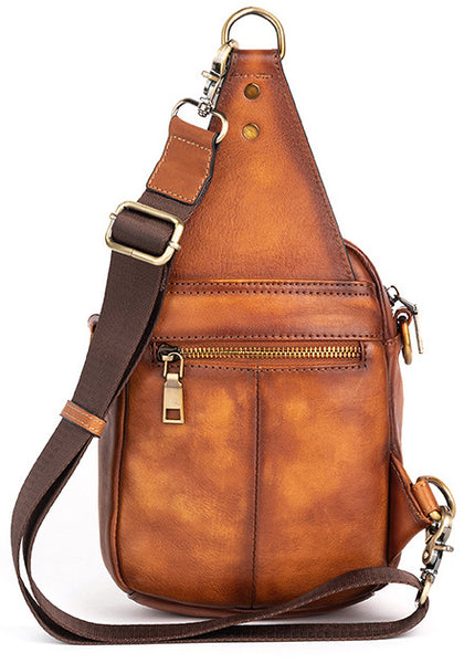 DEEPKEE original nubuck handmade full-grain genuine leather cowhide bag Leather Sling Bag Crossbody Sling Pack Black Small Shoulder Bag Side Bag For Men #WX8683