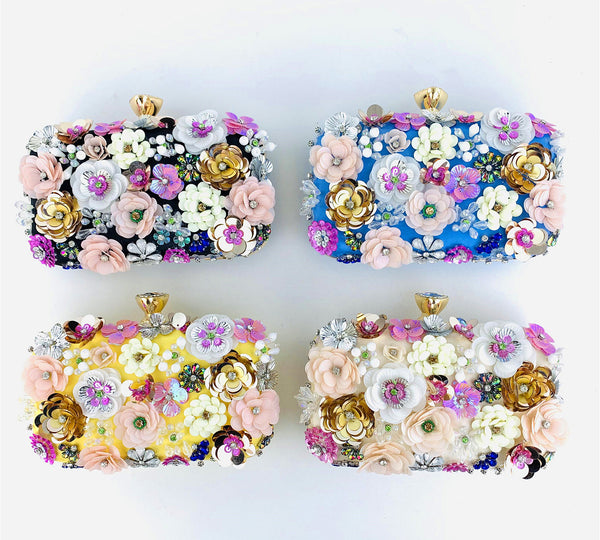 DEEPKEE original nubuck handmade full-grain genuine leather cowhide bag The Handmade Flower Beaded Clutch Bag #OC3815