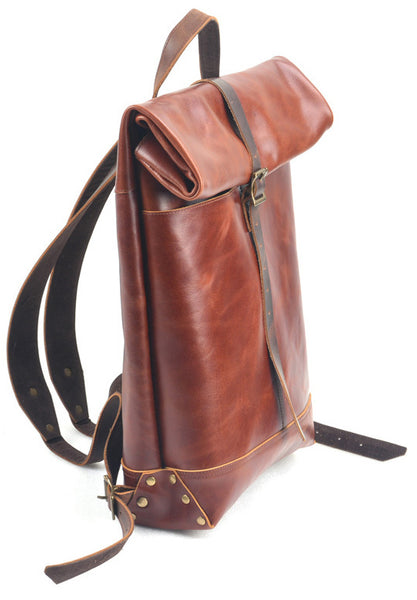 DEEPKEE original nubuck handmade full-grain genuine leather cowhide bag Deepkee Handmade Leather Outdoor Roll-Top Backpack #5141