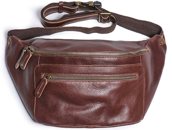 DEEPKEE original nubuck handmade full-grain genuine leather cowhide bag Outdoor cycling chest bag No.30129