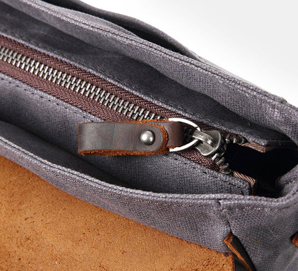 DEEPKEE original nubuck handmade full-grain genuine leather cowhide bag Waxed Canvas Messenger Side Bag #9110