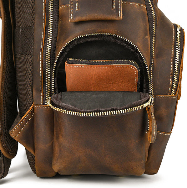 DEEPKEE original nubuck handmade full-grain genuine leather cowhide bag Dwight 18'' Cowhide Laptop Rucksack Backpack No9517