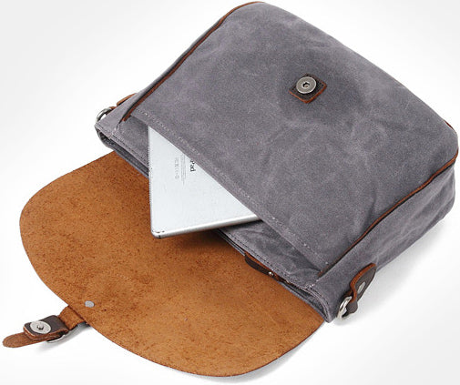 DEEPKEE original nubuck handmade full-grain genuine leather cowhide bag Waxed Canvas Messenger Side Bag #9110