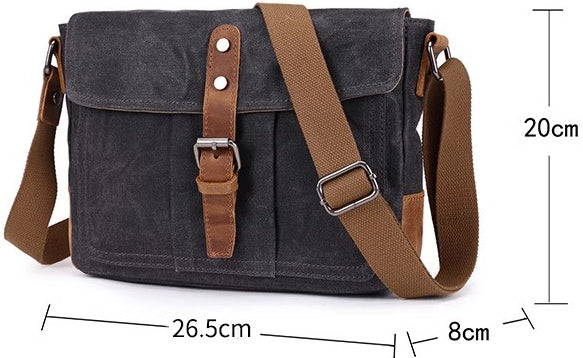 DEEPKEE original nubuck handmade full-grain genuine leather cowhide bag Waxed Canvas Mens Waterproof Side Bag, Courier Bag, Messenger Bag for Men.