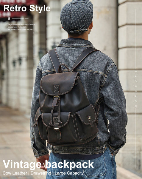 DEEPKEE original nubuck handmade full-grain genuine leather cowhide bag The DEEPKEE Vacationer Backpack #6643