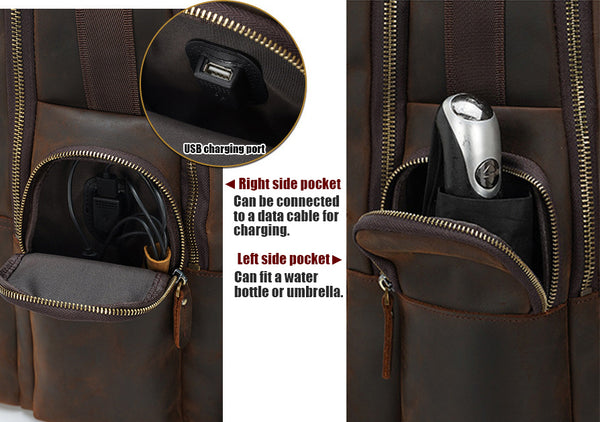 DEEPKEE original nubuck handmade full-grain genuine leather cowhide bag Deepkee Full-grain Leather Large Capacity Travel Cowhide Backpack #3709