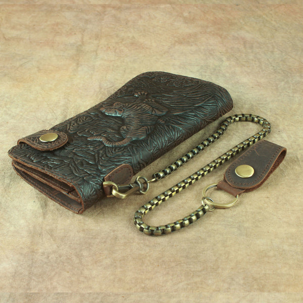 DEEPKEE original nubuck handmade full-grain genuine leather cowhide bag Deepkee Genuine Leather Bifold Wallet Organizer Checkbook Iron Chain #LD052