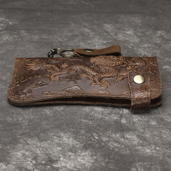 DEEPKEE original nubuck handmade full-grain genuine leather cowhide bag Deepkee Genuine Leather Bifold Wallet Organizer Checkbook Iron Chain #LD052