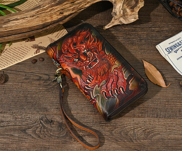 DEEPKEE original nubuck handmade full-grain genuine leather cowhide bag Deepkee Leather Carving Craft Wallet #YD-104