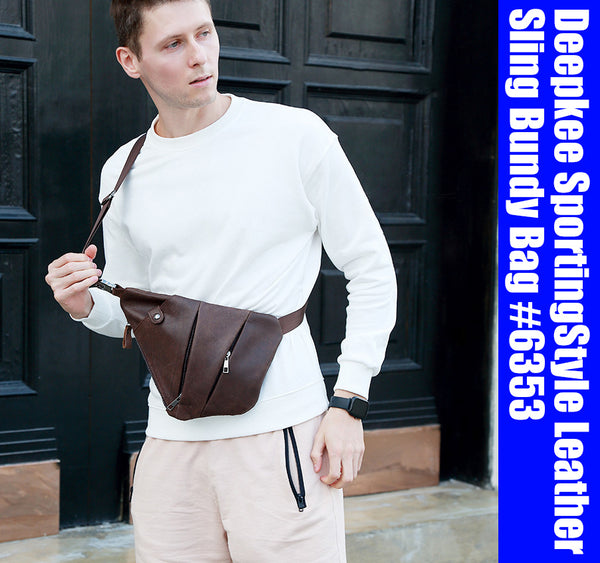 DEEPKEE original nubuck handmade full-grain genuine leather cowhide bag Deepkee Deepkee SportingStyle Leather Sling Bundy Bag #6353