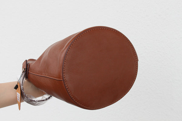 DEEPKEE original nubuck handmade full-grain genuine leather cowhide bag Leather Bucket Bag #59111