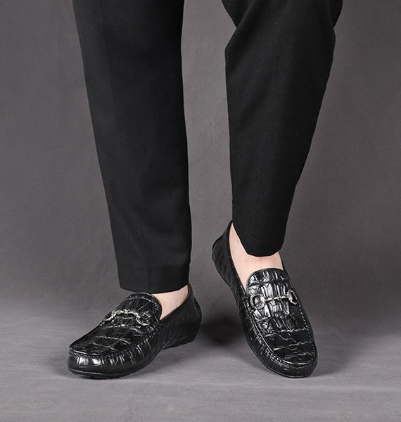 DEEPKEE original nubuck handmade full-grain genuine leather cowhide bag Handmade Crocodile Gommino Mens 6007-1