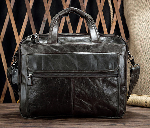 DEEPKEE original nubuck handmade full-grain genuine leather cowhide bag Deepkee Handicraft Leather Cowhide 15.6'' Briefcase Handbag #9912