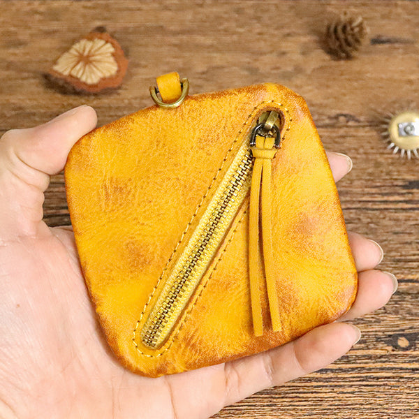 DEEPKEE original nubuck handmade full-grain genuine leather cowhide bag Cowhide vegetable tanned leather simple compact zipper coin purse organizer #SG123