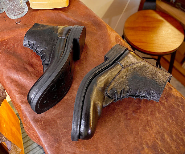 DEEPKEE original nubuck handmade full-grain genuine leather cowhide bag new tide solid colour leather Martin boots retro non-slip workwear leather shoes men #5208-001