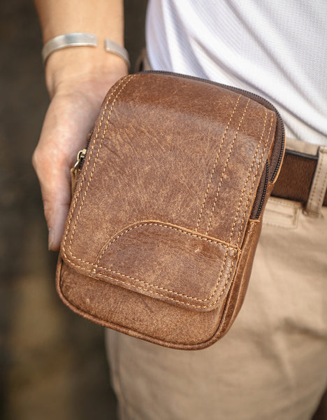 DEEPKEE original nubuck handmade full-grain genuine leather cowhide bag Leather Cowhide Frosted Brown Wear Belt Riding Site Work Waist Bag #6370